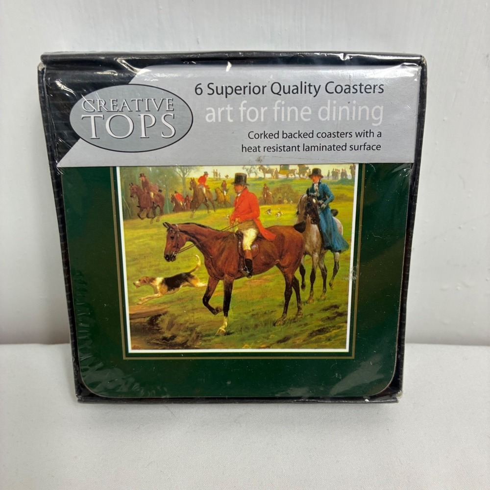 Creative Tops Following The Scent Fox Hunting Coasters Set of 6 Cork Backed NEW